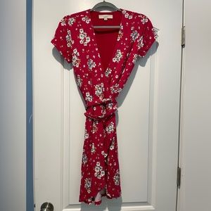 LOFT red floral wrap dress, size XS